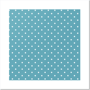 Teal Blue Mini Polka Dots Pattern Posters and Art